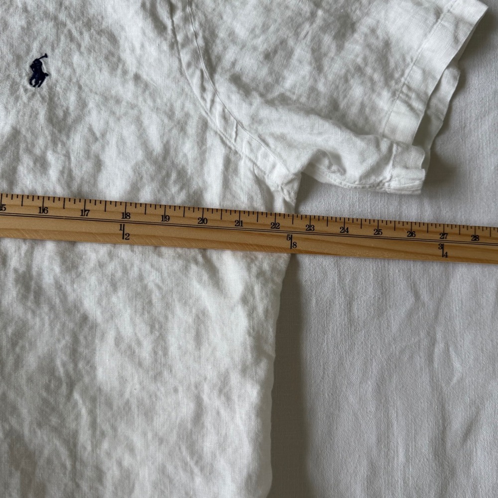 Ralph Lauren White 100% Linen Short Sleeve Button Down Custom Fit Shirt L - Picture 6 of 6
